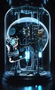 Androidification: Illustrative Depiction of Humanoid Head with Exposed Robotic Components Beneath Transparent Material