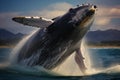 Image Humpback whale leaping out of the Pacific Ocean waters, majestic