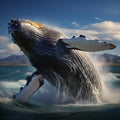 Image Humpback whale leaping out of the Pacific Ocean waters, majestic