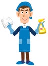 The image of a Husband male is cleaning , doing housework