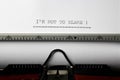 An Image of `iÃÂ´m not to blame` written on a typewriter - Close up Royalty Free Stock Photo