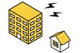 Image icon of a house suffering from noise damage from neighboring houses
