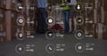 Image of icons with data processing over diverse workers in warehouse Royalty Free Stock Photo