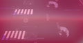 Image of icons over graphs, computer language and globes against abstract background Royalty Free Stock Photo