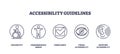The image illustrates accessibility guidelines with outline icons representing inclusivity, ...