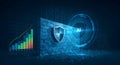 AI Security and Data Protection with Digital Firewall Shield, Binary Code, and Growth Chart in a Futuristic Cybersecurity Royalty Free Stock Photo