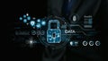 Secure Data Protection Concept with Digital Lock and Various Security Icons Representing Cybersecurity Trends and Royalty Free Stock Photo