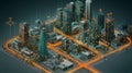 Distributed Smart City Network with Connected Buildings, Urban Data Flow, and Digital Infrastructure Visualization Royalty Free Stock Photo