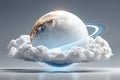 Exploring the Integration of Cybersecurity, Cloud Solutions and Data Protection through a White Globe Surrounded by Blue Royalty Free Stock Photo