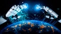 Futuristic robotic hands reaching out towards a digital globe, symbolizing connectivity, technology, and artificial Royalty Free Stock Photo