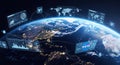 Earth observed with futuristic holographic data displays Royalty Free Stock Photo