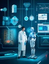 image illustrating the integration of artificial intelligence in healthcare, showcasing concepts like robotic surgery.