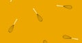 Image of illustration of black and cream egg whisks falling on yellow background Royalty Free Stock Photo