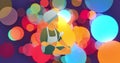 Image of illustration of child in chefs hat holding spoon over colourful moving circles