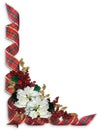 Christmas Ribbons Plaid with holiday flowers Royalty Free Stock Photo