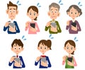 Illustration set of a family operating a smartphone with a troubled face