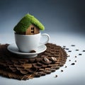 An Image of Illustration About Surreal House Combined with Tea And Leaf