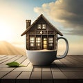 An Image of Illustration About Surreal House Combined with Tea And Leaf