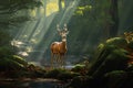 Image of an indian muntjac or common barking deer in the fertile forest. Wildlife Animals. Illustration, Generative AI