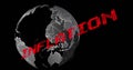 Image of inflation text in red over globe rotating on black background Royalty Free Stock Photo