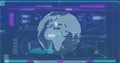Image of infographic data with graphs, globe processing on digital interface Royalty Free Stock Photo