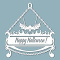 The image with the inscription - Happy halloween. Template with vector illustration. For laser cutting, plotter and silkscreen pri