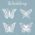 Image with the inscription-wedding. Template with vector illustration of butterflies. For laser cutting, plotter and silkscreen pr