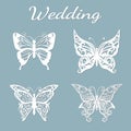 Image with the inscription-wedding. Template with vector illustration of butterflies. For laser cutting, plotter and silkscreen pr Royalty Free Stock Photo