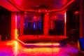 Image of inside of bar. Strip club, neon lights.