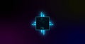Image of integrated circuit over binary code on digital screen Royalty Free Stock Photo