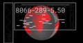 Image of interface with data processing over spinning globe against black background