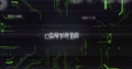 Image of interference over crypto text, data processing and computer circuit board Royalty Free Stock Photo
