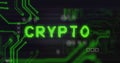 Image of interference over crypto text, data processing and computer circuit board Royalty Free Stock Photo