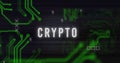 Image of interference over crypto text, data processing and computer circuit board Royalty Free Stock Photo