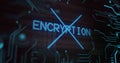 Image of interference over encryption text, data processing and computer circuit board