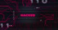 Image of interference over hacked text, data processing and computer circuit board