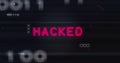 Image of interference over hacked text, data processing and computer circuit board