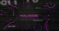 Image of interference over malware text, data processing and computer circuit board