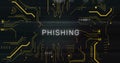 Image of interference over phishing text, data processing and computer circuit board Royalty Free Stock Photo