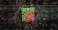 Image of interference over qr code, computer circuit board and data processing