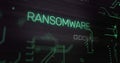 Image of interference over ransomware text, data processing and computer circuit board Royalty Free Stock Photo