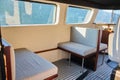 Image of the interior of a small transport motorboat. Royalty Free Stock Photo