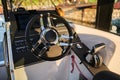 Image of the interior of a small transport motorboat. Royalty Free Stock Photo