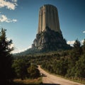 An intimidating view of Devil\'s Tower National Monument made with Generative AI Royalty Free Stock Photo