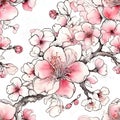 image of a intricate watercolor baroque sakura blossom, tattoo design and outline.