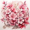 image of a intricate watercolor baroque sakura blossom, tattoo design and outline.