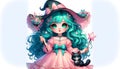 Cherish-Series: Witch with Turquoise Tresses and Magic Wand Royalty Free Stock Photo