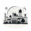 Minimalist Islamic City Illustration Design On White Poster Background