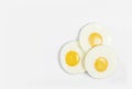 An image isolated flat lay cut out heap egg fried with yolk  is a food for breakfast for healthy on the white background with copy Royalty Free Stock Photo