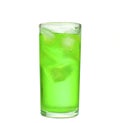 Image isolated green water mixed ice and soda bubble with dew water beverage is cool for a cocktail on white background with